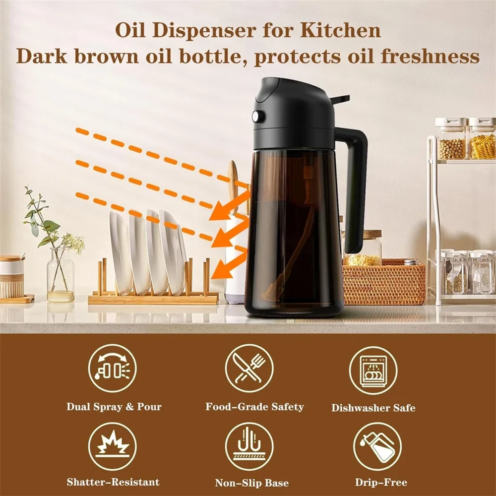 2-in-1 Glass Oil Dispenser & Sprayer – 470ml Leakproof Olive Oil Bottle for Kitchen, BBQ & Cooking