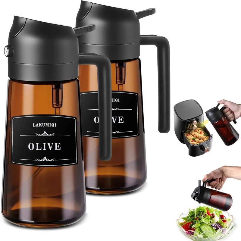 2-in-1 Glass Oil Dispenser & Sprayer – 470ml Leakproof Olive Oil Bottle for Kitchen, BBQ & Cooking